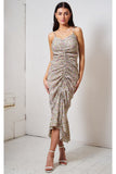 Love Frontrow Floral Ruched Front Midi Dress