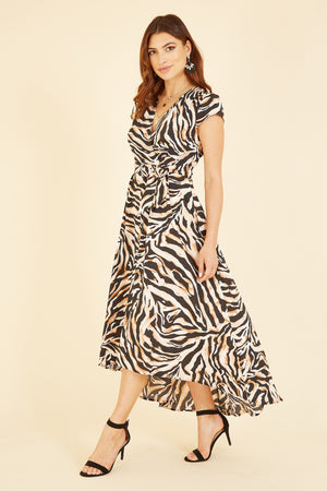 Zebra Print Dipped Hem Wrap Dress Mela London