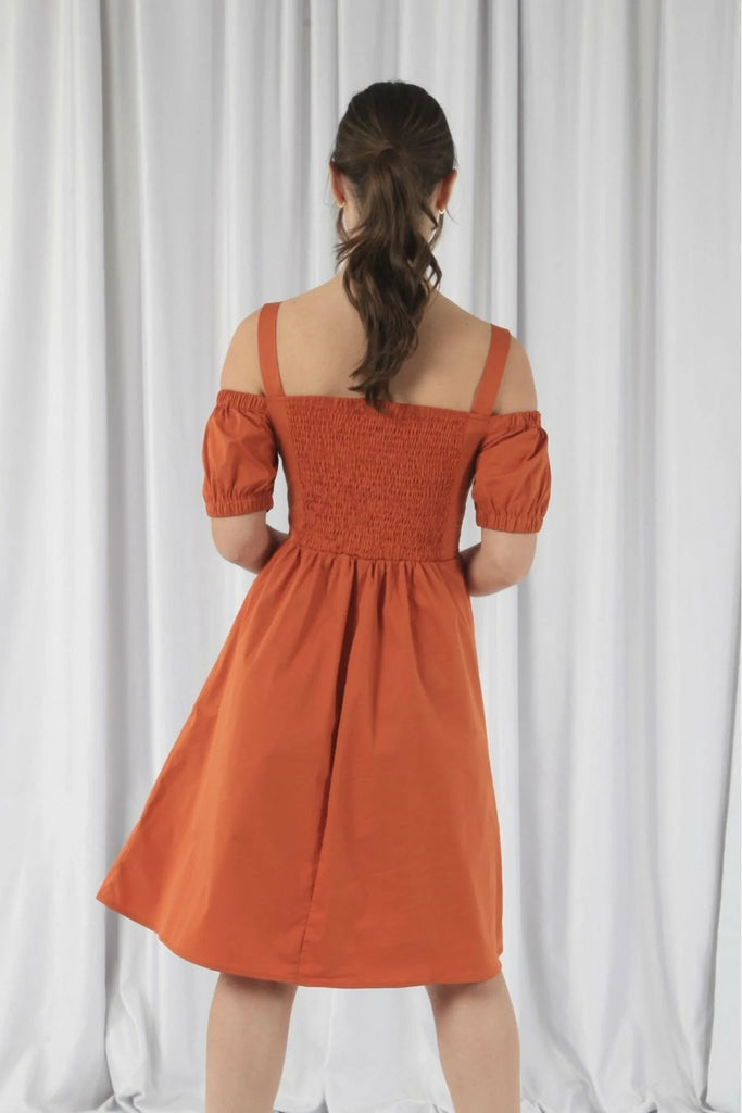 Orange Bardot Ruched Dress Double Second
