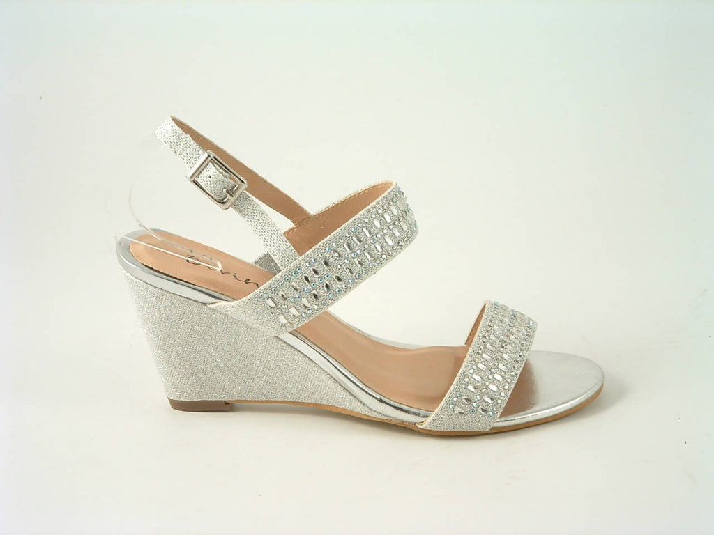 Glitz Shoes Divine Glitter Diamante Mid Wedge Heeled Sandal Glitz Shoes