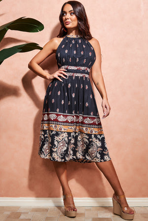 Halter Neck Printed Midi Dress Goddiva