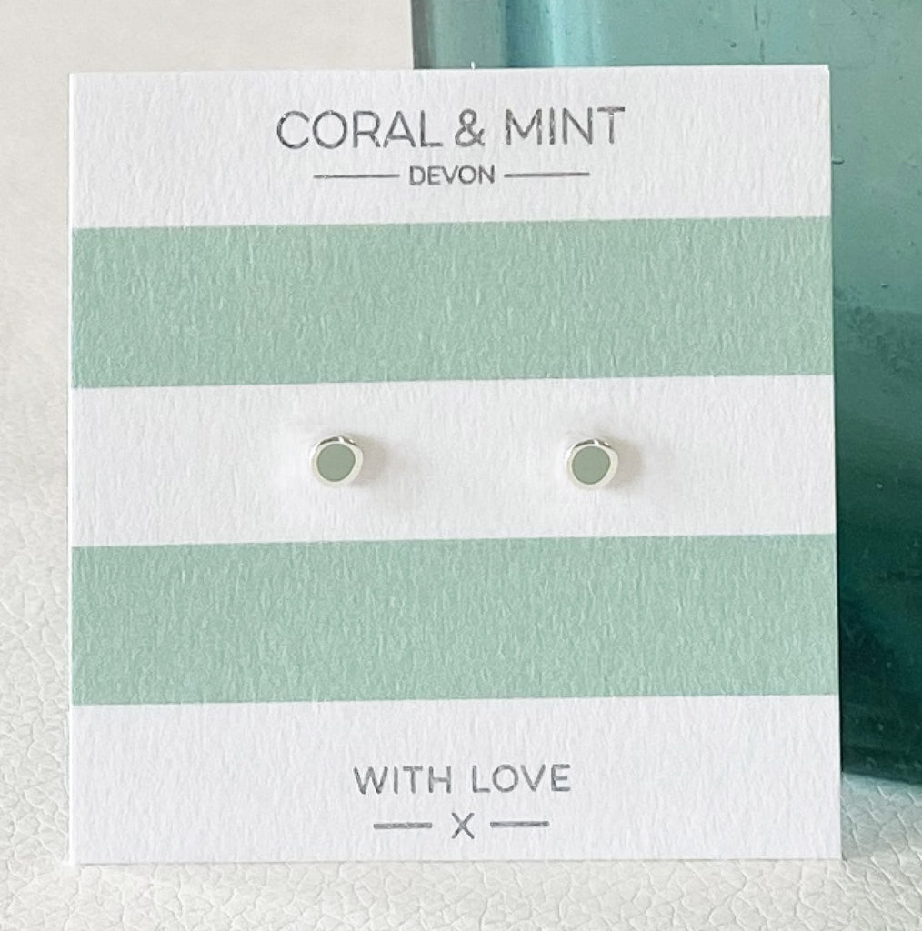 Mini Mint enamel circle studs with silver plating   Coral and Mint
