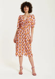 Liquorish Orange Floral Knot Front Midi Dress