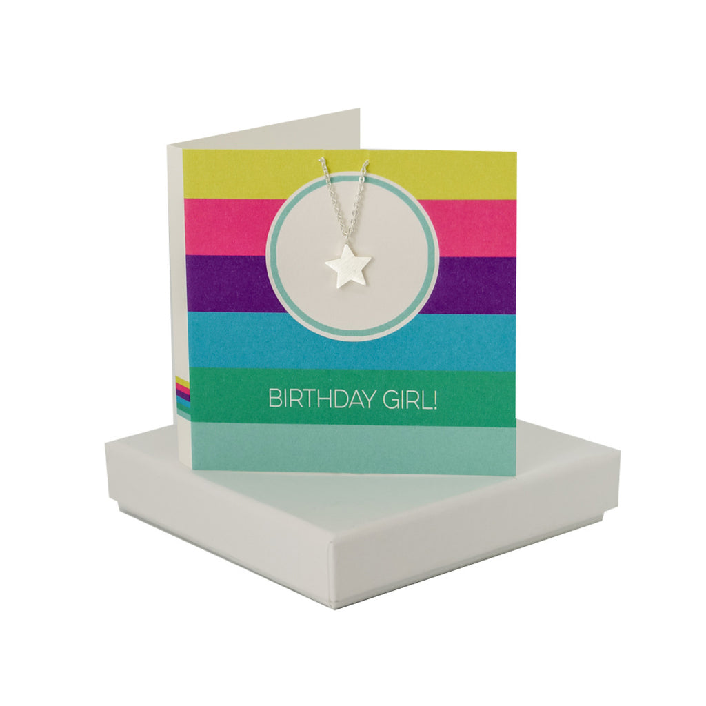 Birthday Girl Circle Stripe Card - Star Necklace Coral and Mint