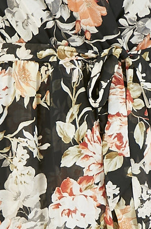Black Floral High Low Wrap Dress Mela London