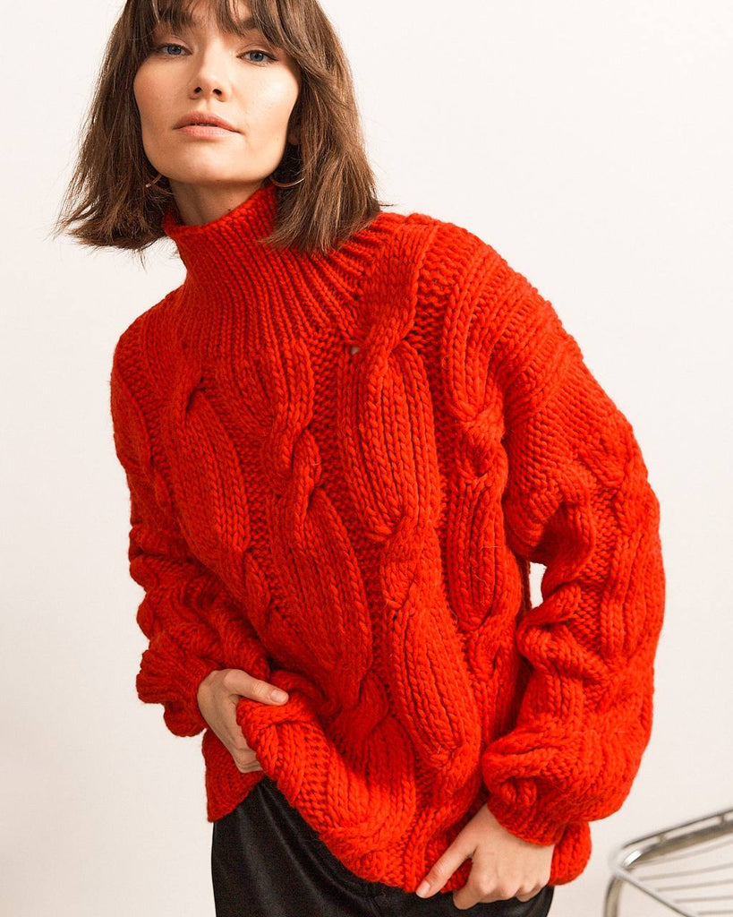 Handmade Bright Red Wool Sweater KK CLOTHING