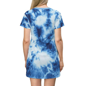 Tie Dye Moon Blue Print T-Shirt Dress Bynelo
