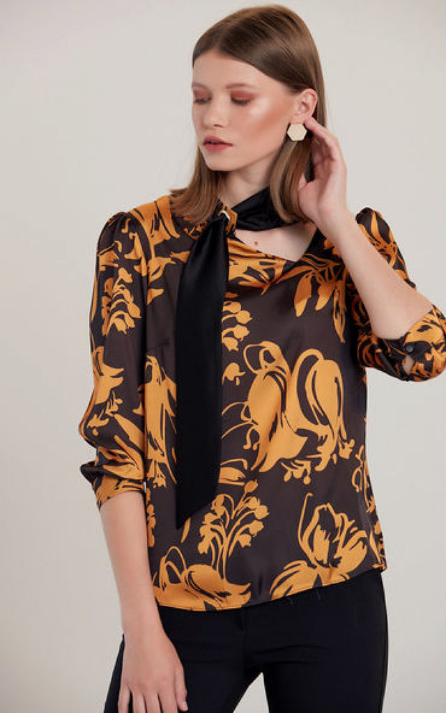 Shawl Detailed Floral Print Blouse Love and Joy London