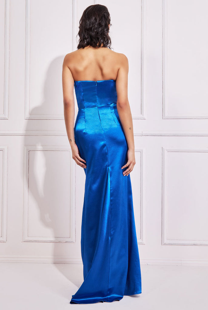 Bonded Satin Bandeau Detail Maxi Dress