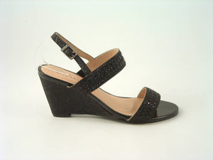 Glitz Shoes Divine Glitter Diamante Mid Wedge Heeled Sandal Glitz Shoes