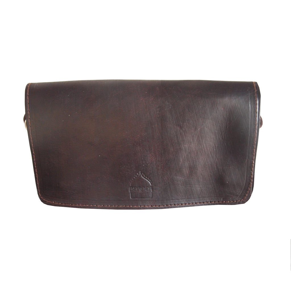 Leather Shoulder Bag in Dark Brown Berber Leather