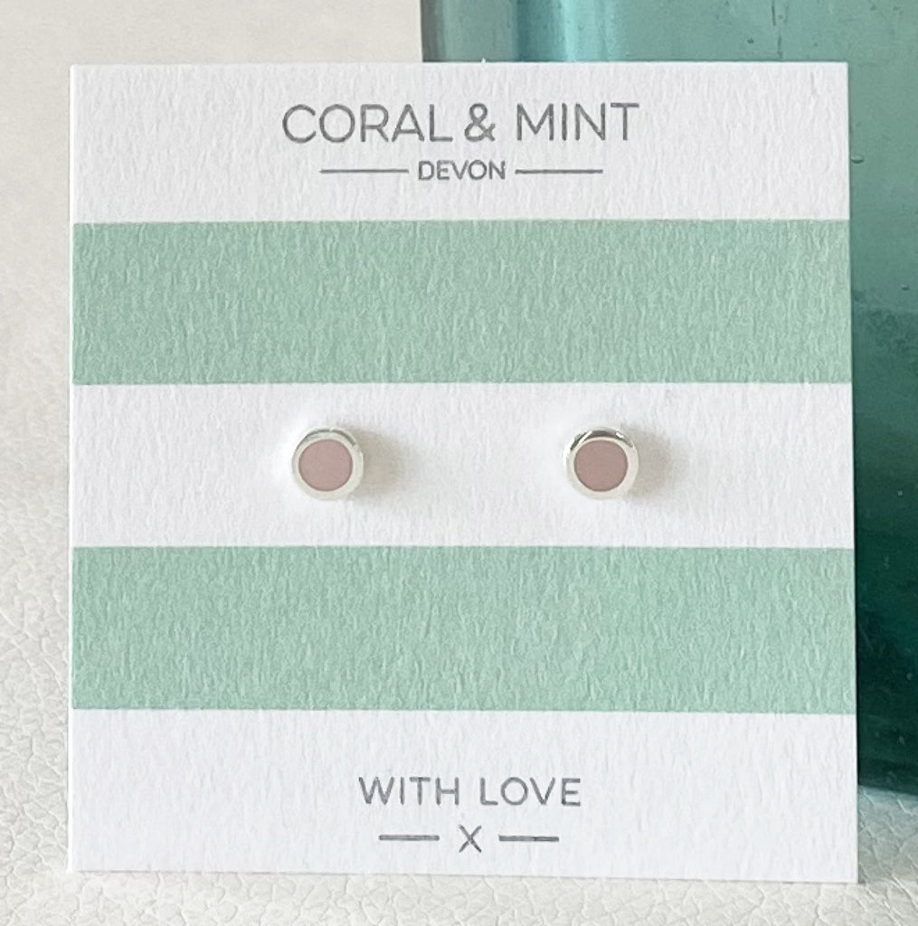 Pale Pink enamel circle studs   Coral and Mint