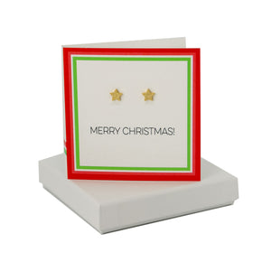 Merry Christmas Card- Gold Sparkly Star Studs Coral and Mint