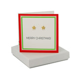 Coral And Mint Merry Christmas Card- Gold Sparkly Star Studs