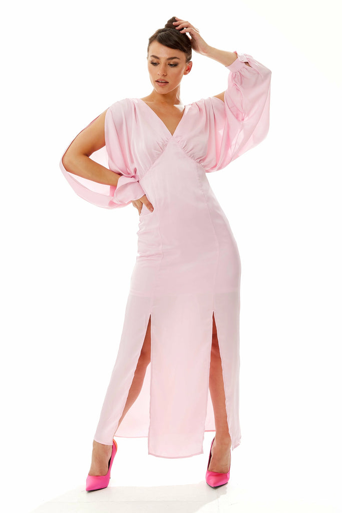 Light Pink Maxi Dress With Sleeve Slits Liquorish