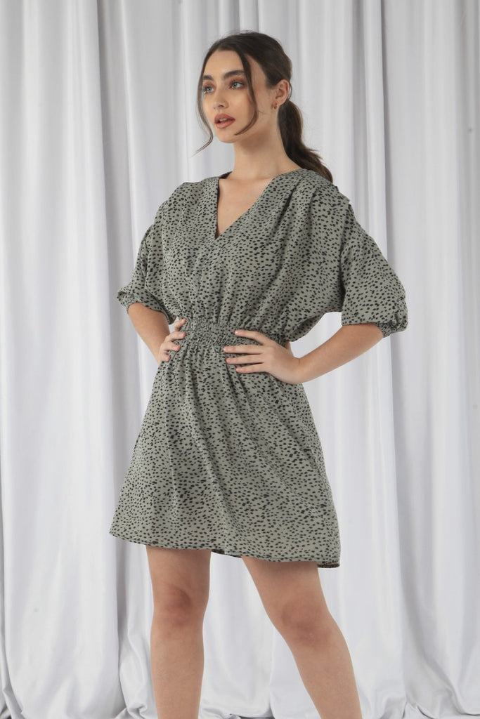 Animal Print Relaxed Shoulder Dress Double Second