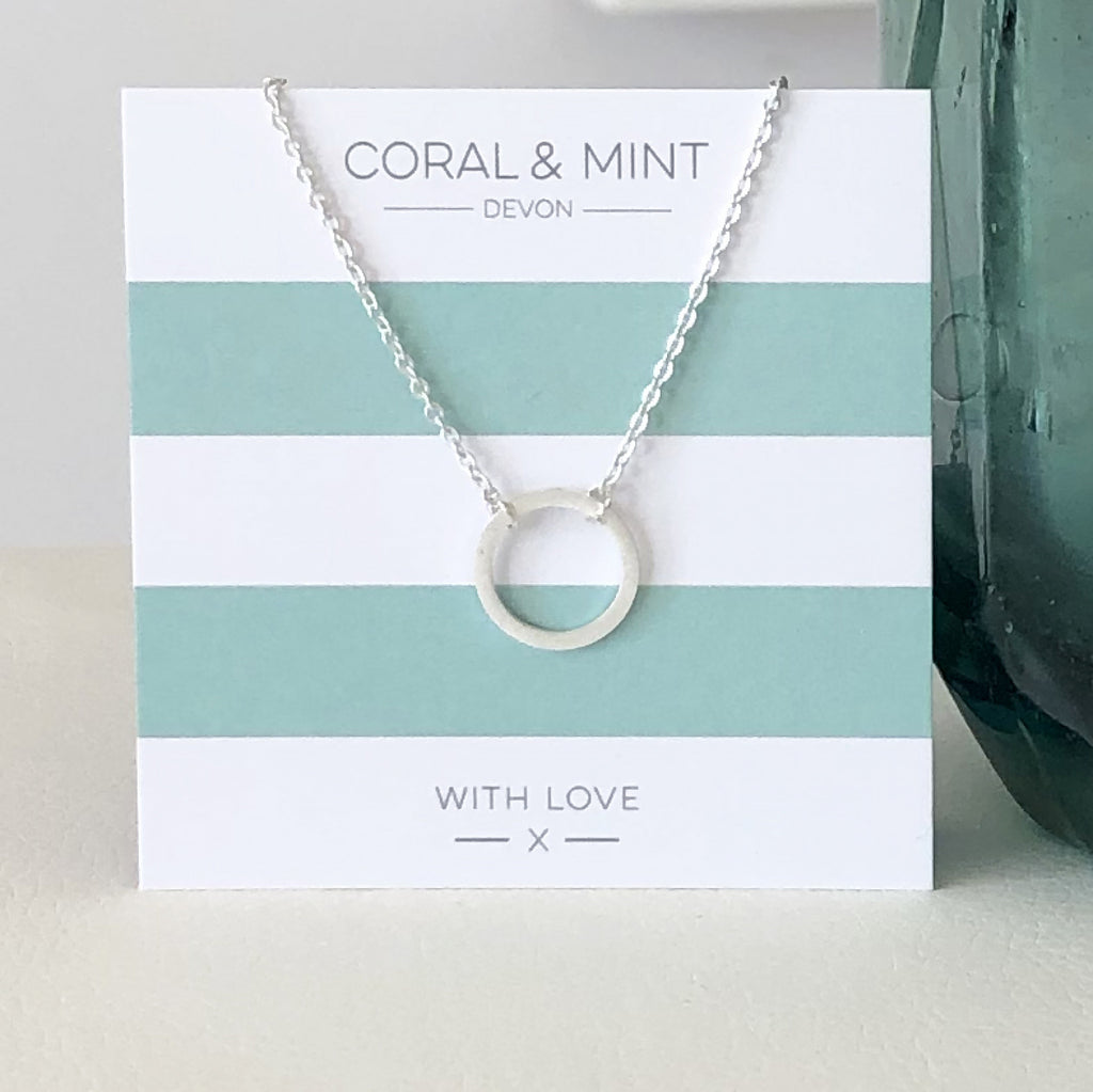 Silver Eternity Necklace   Coral and Mint