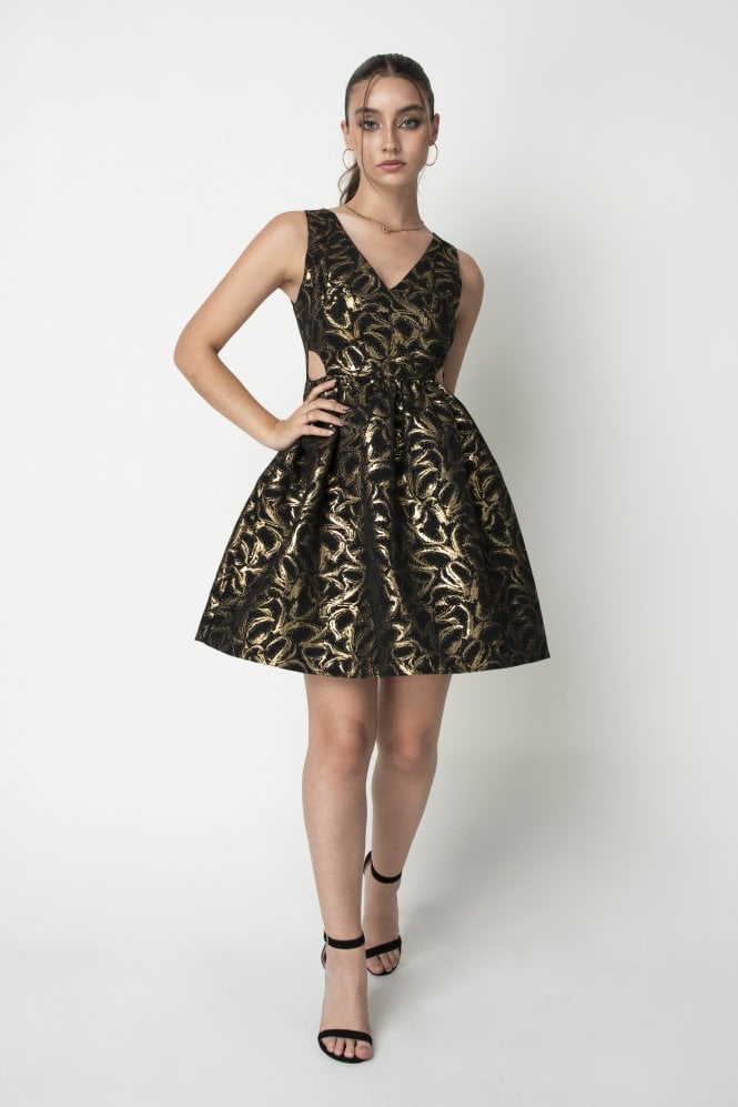 Double Second Gold Jacquard Cut Out Skater Dress Tradegala Double Second Gold Jacquard Cut Out Skater Dress Tradegala