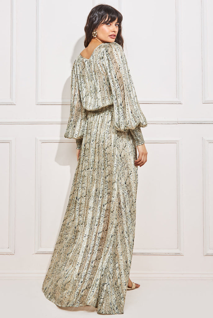 Shirred Waist Chiffon Printed Maxi Dress Goddiva