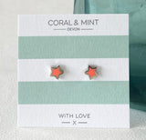 Coral And Mint Neon Coral Star Studs