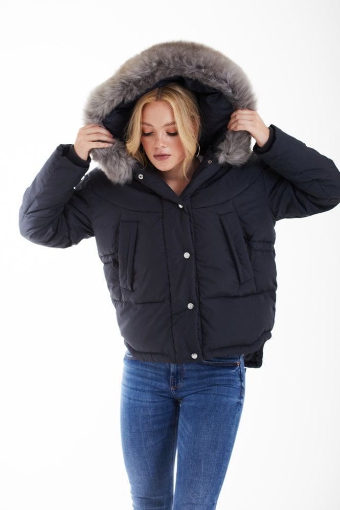Charcoal Grey Oversized Dip Back Puffer Double Second