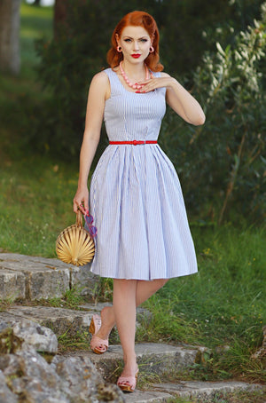 Amanda Luxury Blue Stripe Dress Dolly & Dotty
