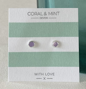 Lilac enamel circle studs  Coral and Mint