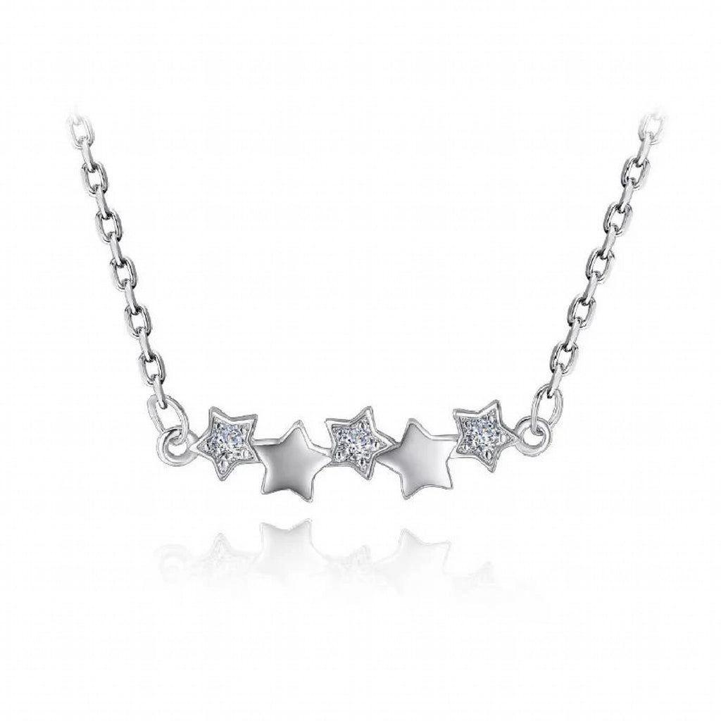 Stylacity Silver Stars Delicate Necklace With Cubic Zirconia Stones. Stylacity