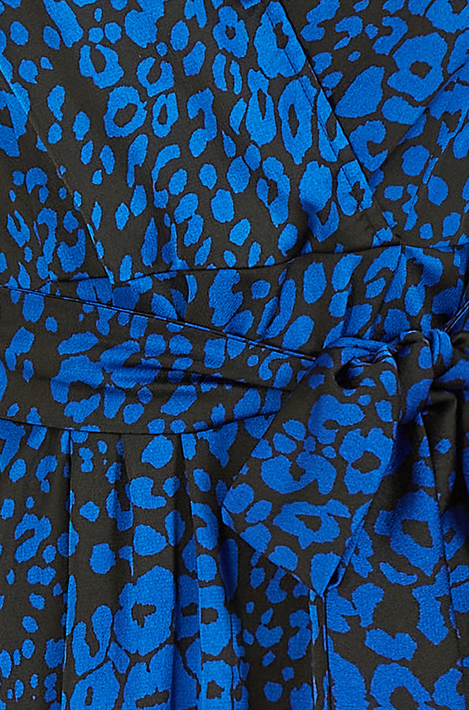 Blue Animal Print Dip Hem Midi Wrap Dress Mela London
