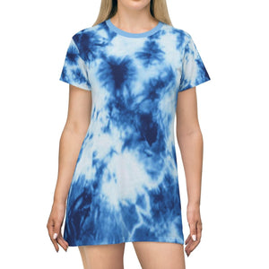 Tie Dye Moon Blue Print T-Shirt Dress Bynelo