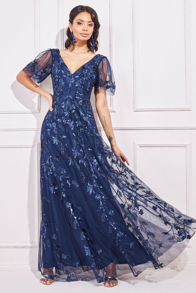 City Goddess Flared Sleeve Embroidered Maxi Dress Tradegala City Goddess Flared Sleeve Embroidered Maxi Dress Tradegala