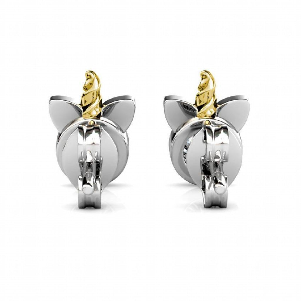 Stylacity Silver Unicorn Swarovski Crystal Stud Earrings With Gold Hor Stylacity