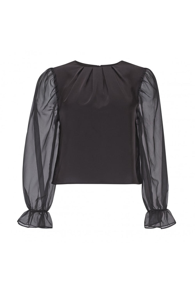 Black Organza Puff Sleeve Satin Top Double Second