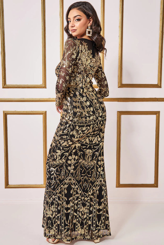 Sequin Mesh Embroidered Maxi Dress Goddiva