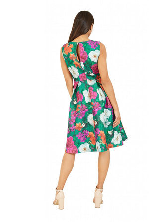 Green Floral Jacquard Skater Dress Yumi