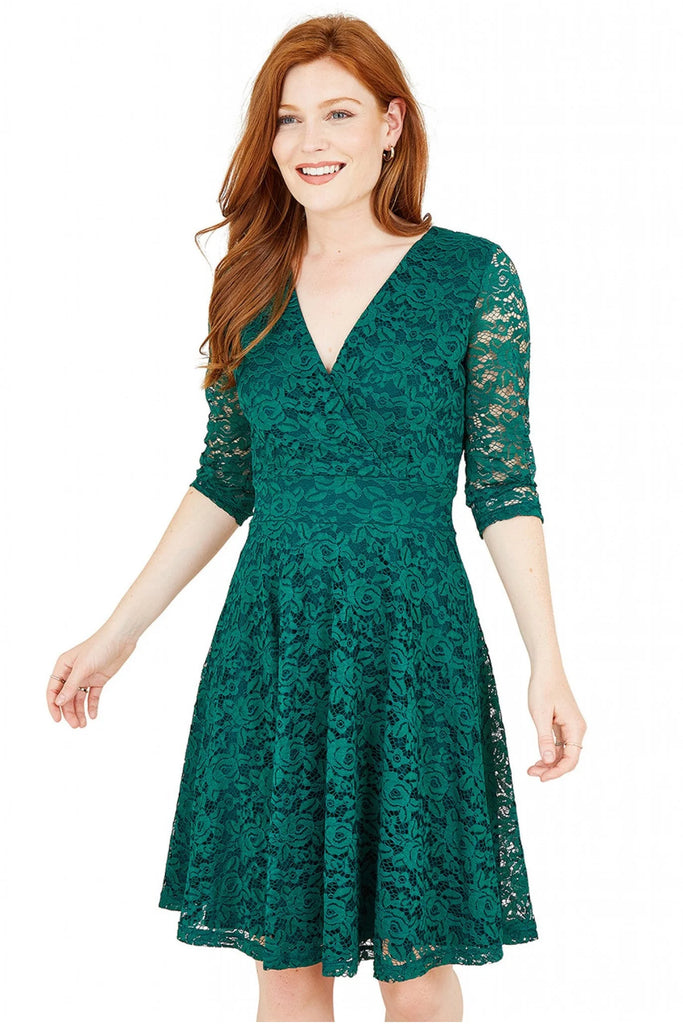 Green lace skater dress sales