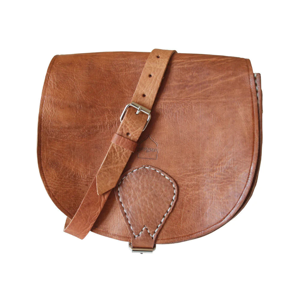 Large Leather Saddle Bag Half Moon - Tan Berber Leather