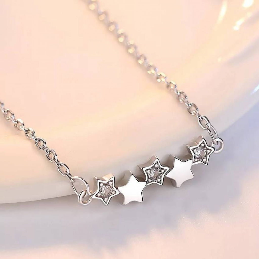 Stylacity Silver Stars Delicate Necklace With Cubic Zirconia Stones. Stylacity