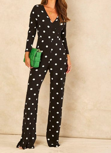 TALL WRAP FRONT JUMPSUIT POLKA DOT Signage