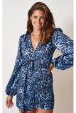 Love Frontrow Blue Leopard Print Mini Wrap Dress