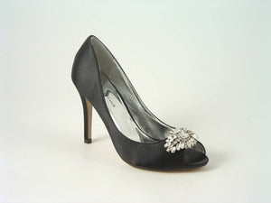 Glitz Shoes Diamante Satin Heel Peep Toe Court Shoe Sabatiné F240 Glitz Shoes