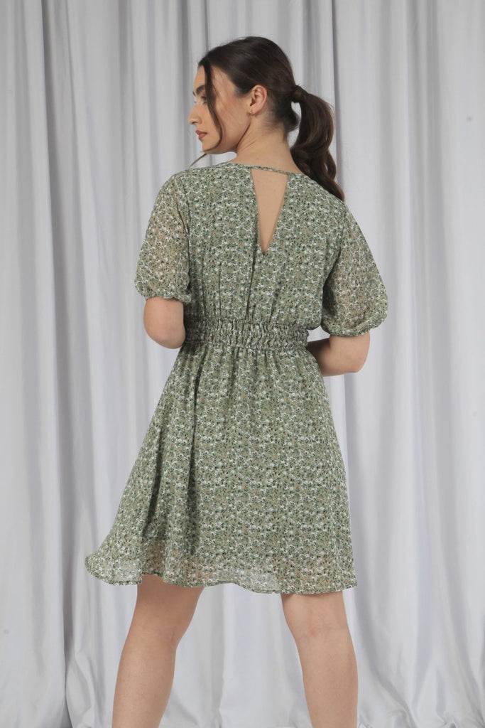 Green Floral Print Mini Dress Double Second