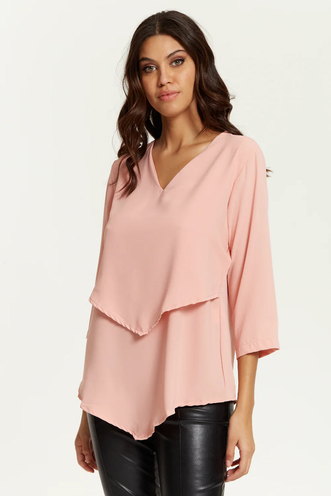 3/4 Sleeves V Neck Layered Relaxed Fit Top Hoxton Gal