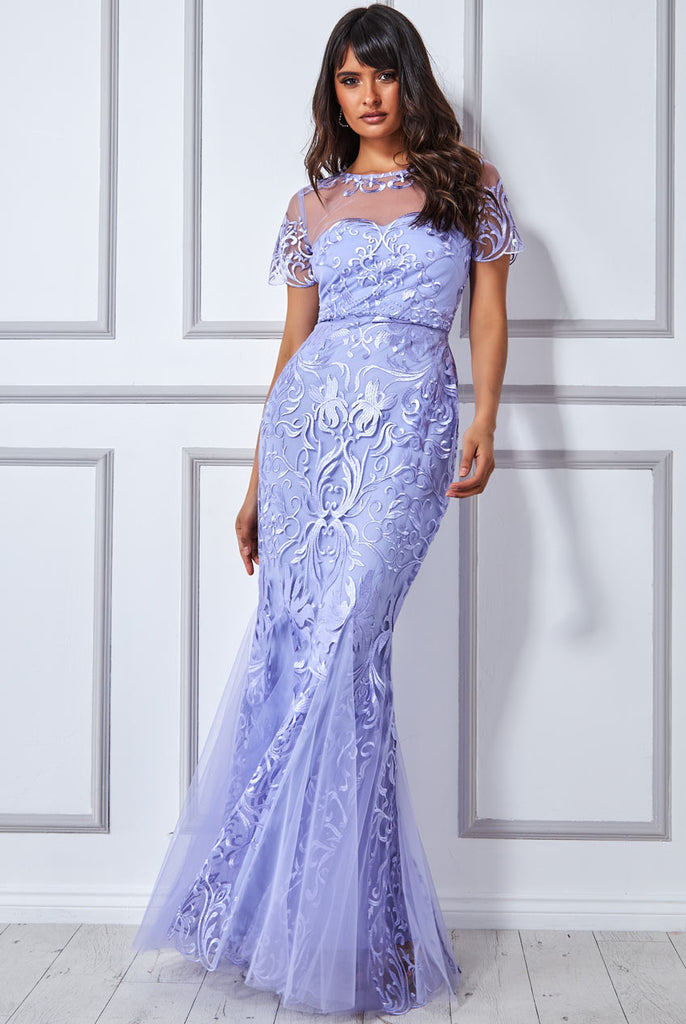 Goddiva Embroidered Mesh & Lace Maxi with Scalloped Hem Tradegala Goddiva Embroidered Mesh & Lace Maxi with Scalloped Hem Tradegala