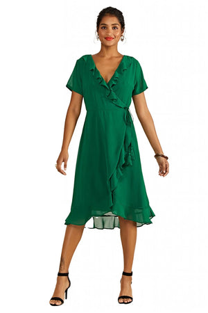 Green Frill Wrap Dress Yumi