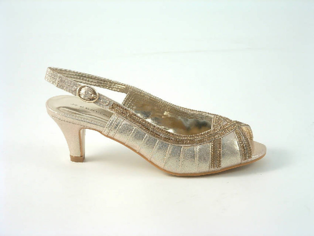 Glitz Shoes Diamante Metallic Peep Toe Sling Back Court Shoe Glitz Shoes