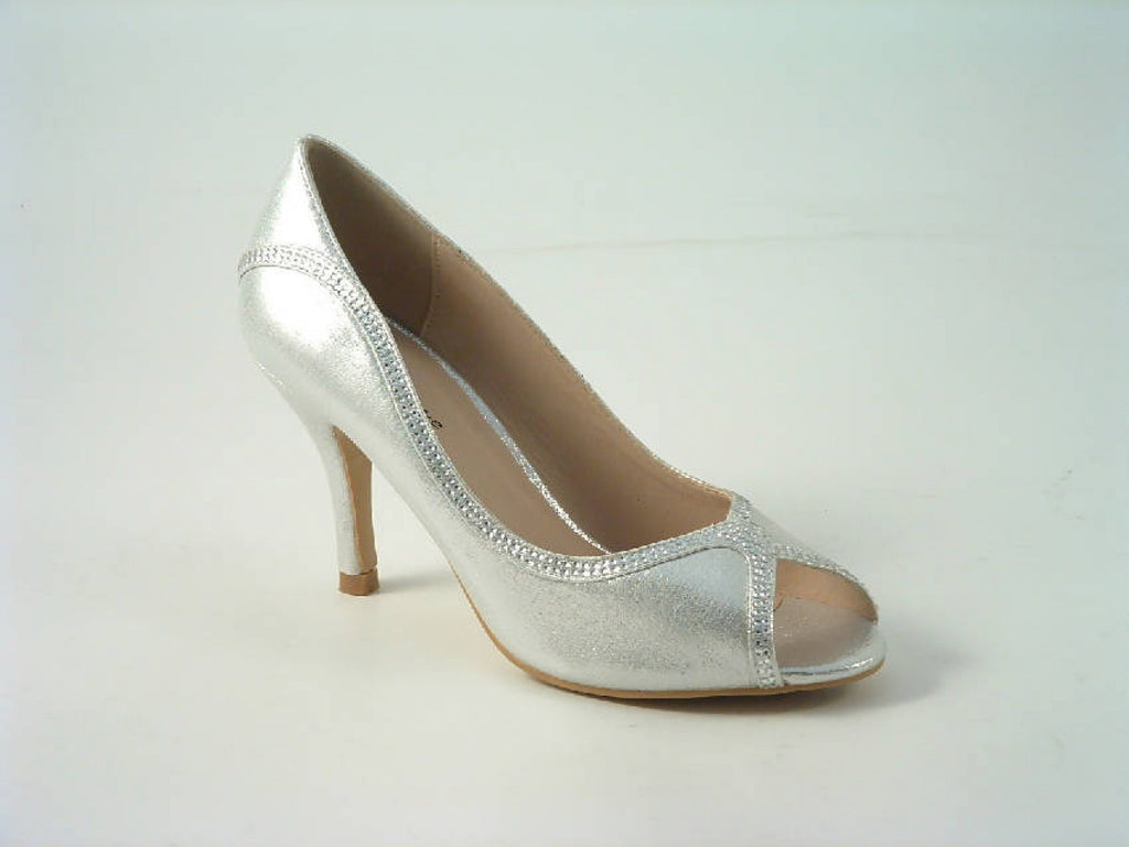 Glitz Shoes Diamante Metallic Peep Toe Court Shoe- Sabatiné F88 Glitz Shoes