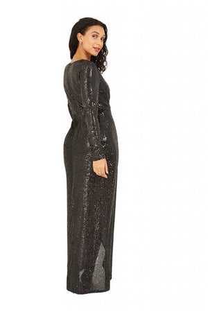 Black Sequin Wrap Maxi Dress Mela London