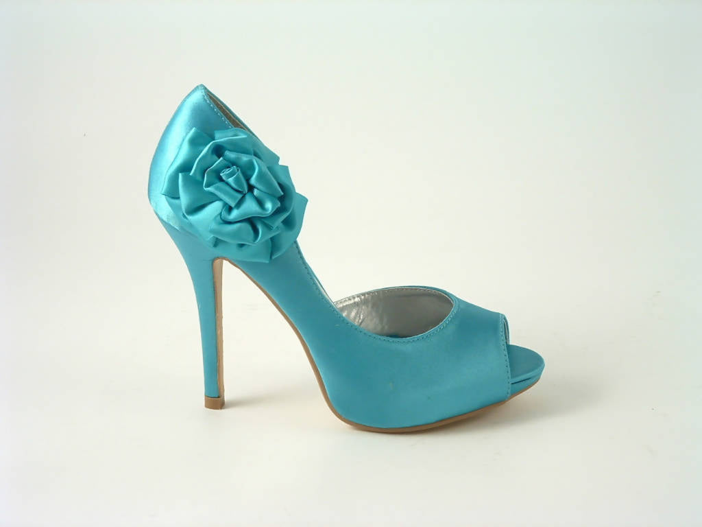 Glitz Shoes Glamour N Glitz Satin Flowered Peep Toe High Heel Court Shoe Glitz Shoes