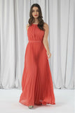 Double Second Red Sleeveless Pleated Dress